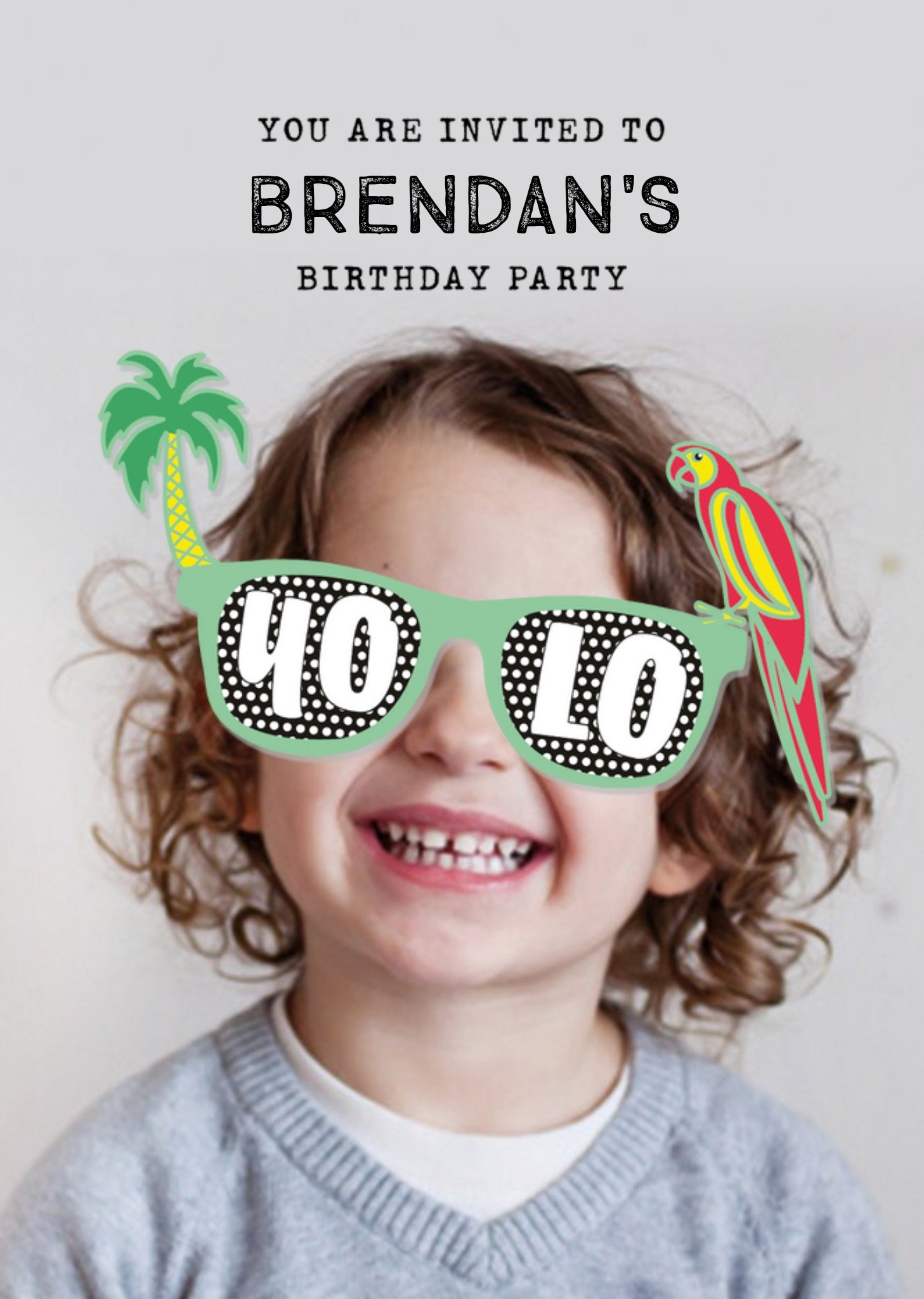 Tropical Sunglasses Photo Upload Birthday Party Invitation Ecard