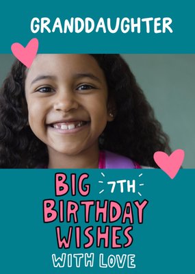Angela Chick Illustrated Love Hearts Granddaughter 7th Birthday Photo Upload Card