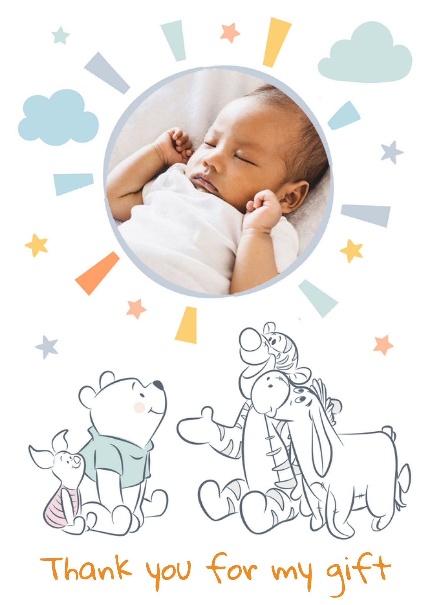 Winnie The Pooh Cute Disney New Baby Thank You For My Gift Photo Upload Card, Large