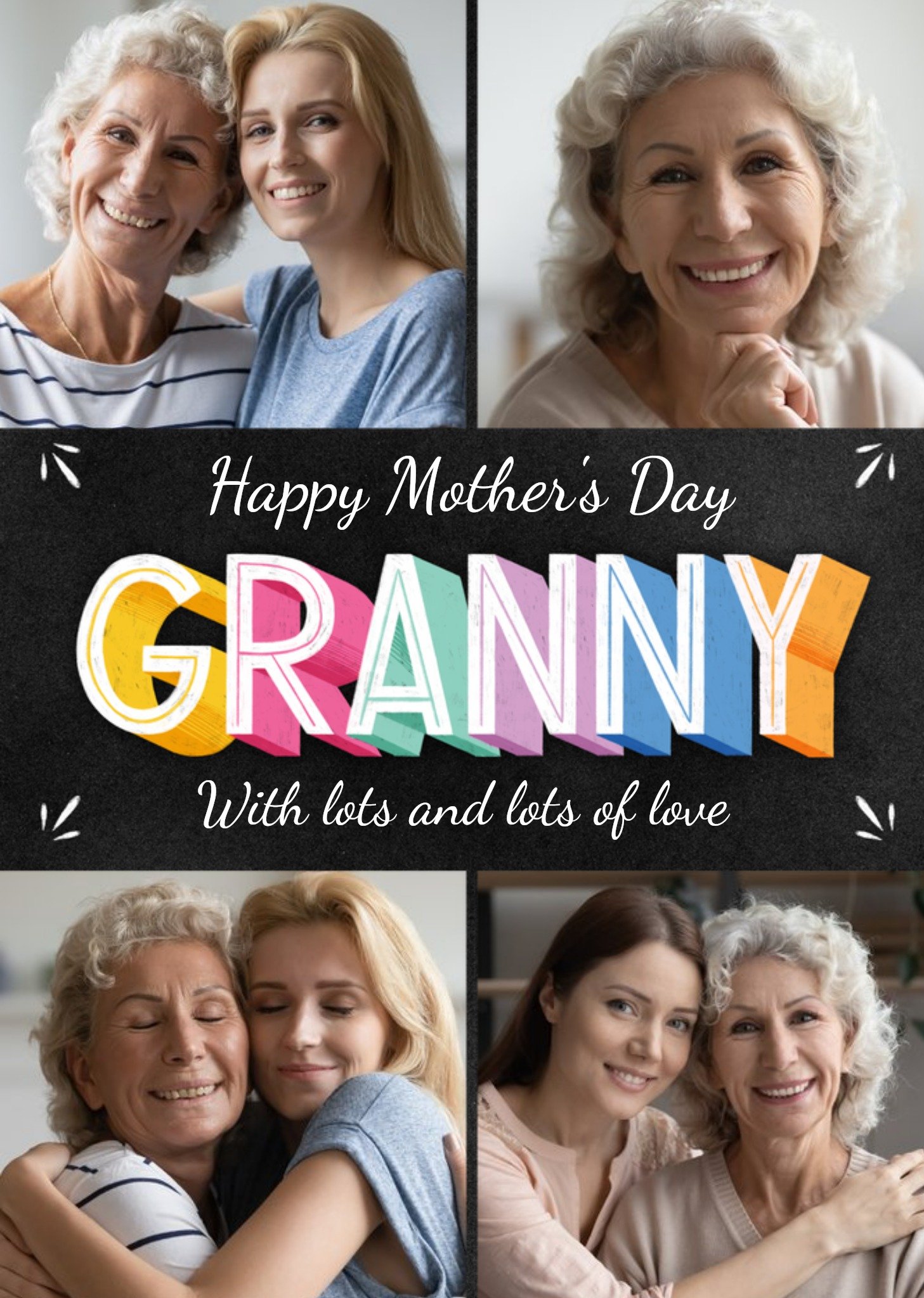 Moonpig Colourful Typographic Granny Lots Of Love Mother's Day Photo Upload Card, Large