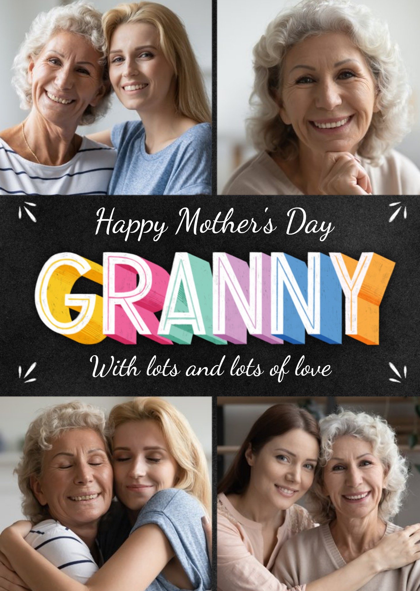 Colourful Typographic Granny Lots Of Love Mother's Day Photo Upload Card