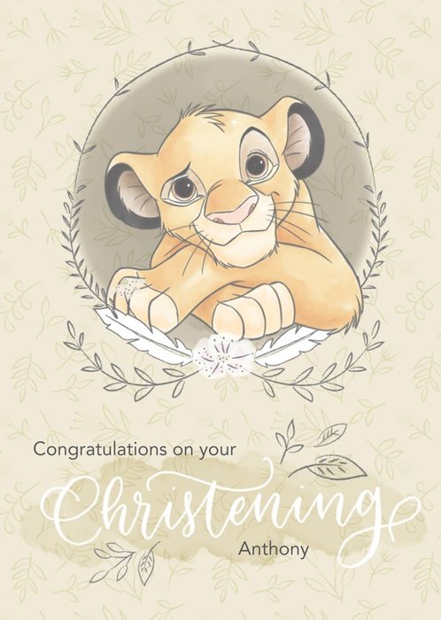 Disney Baby Personalised Simba Christening Card