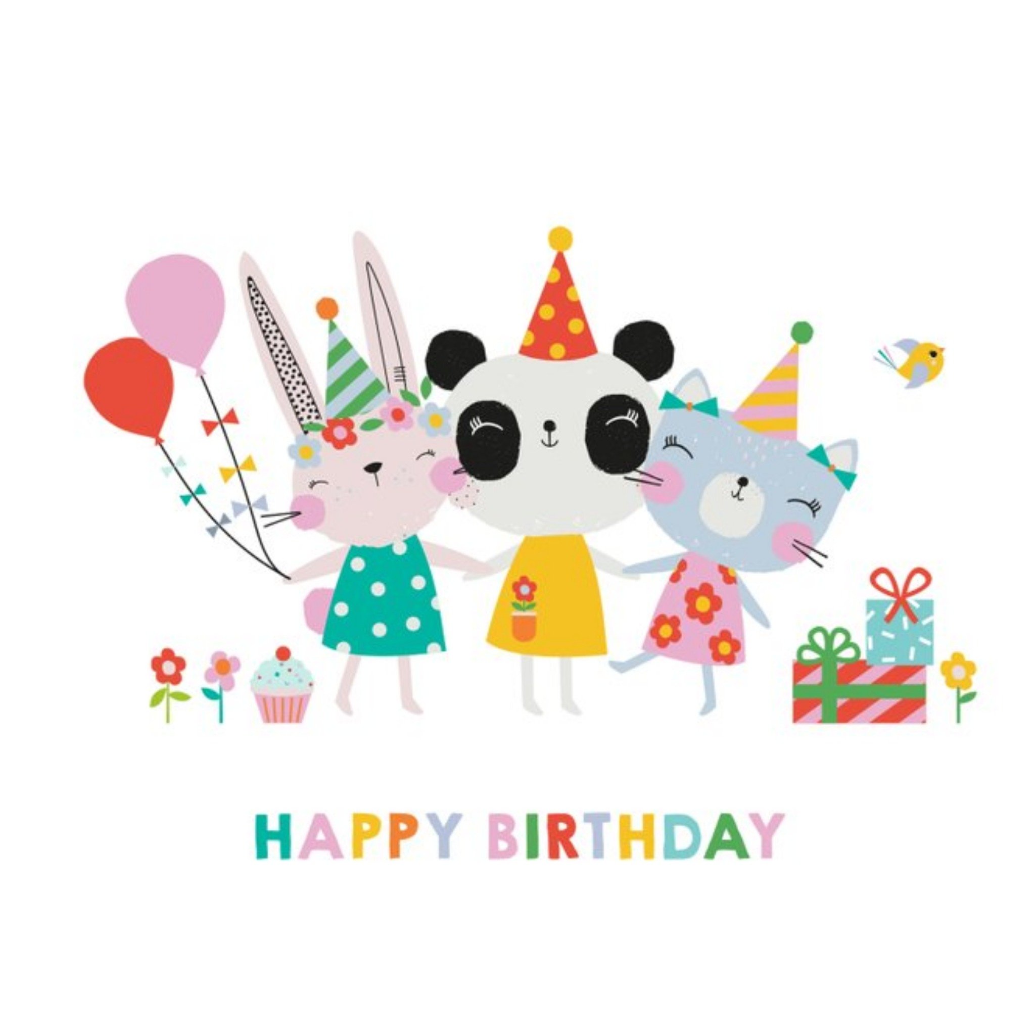 Moonpig Cute Illustrated Characters Birthday Party Card, Square
