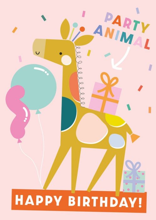 Cute Party Animal Giraffe Happy Birthday Card