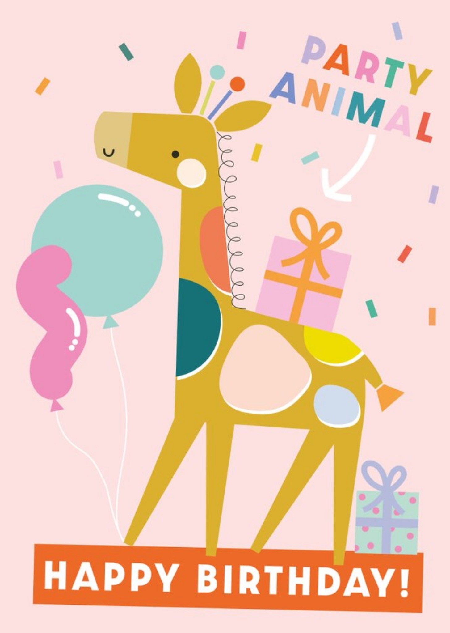 Cute Party Animal Giraffe Happy Birthday Card Ecard