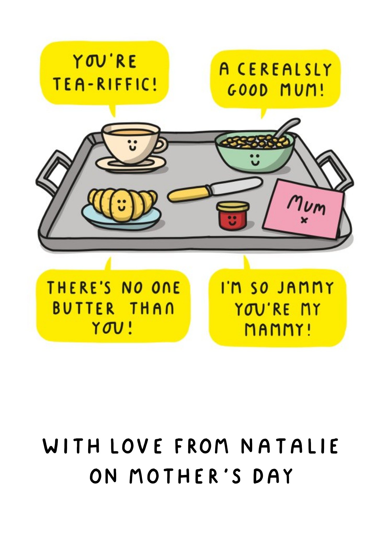 Illustration Of A Breakfast Tray Funny Pun Mother's Day Card Ecard