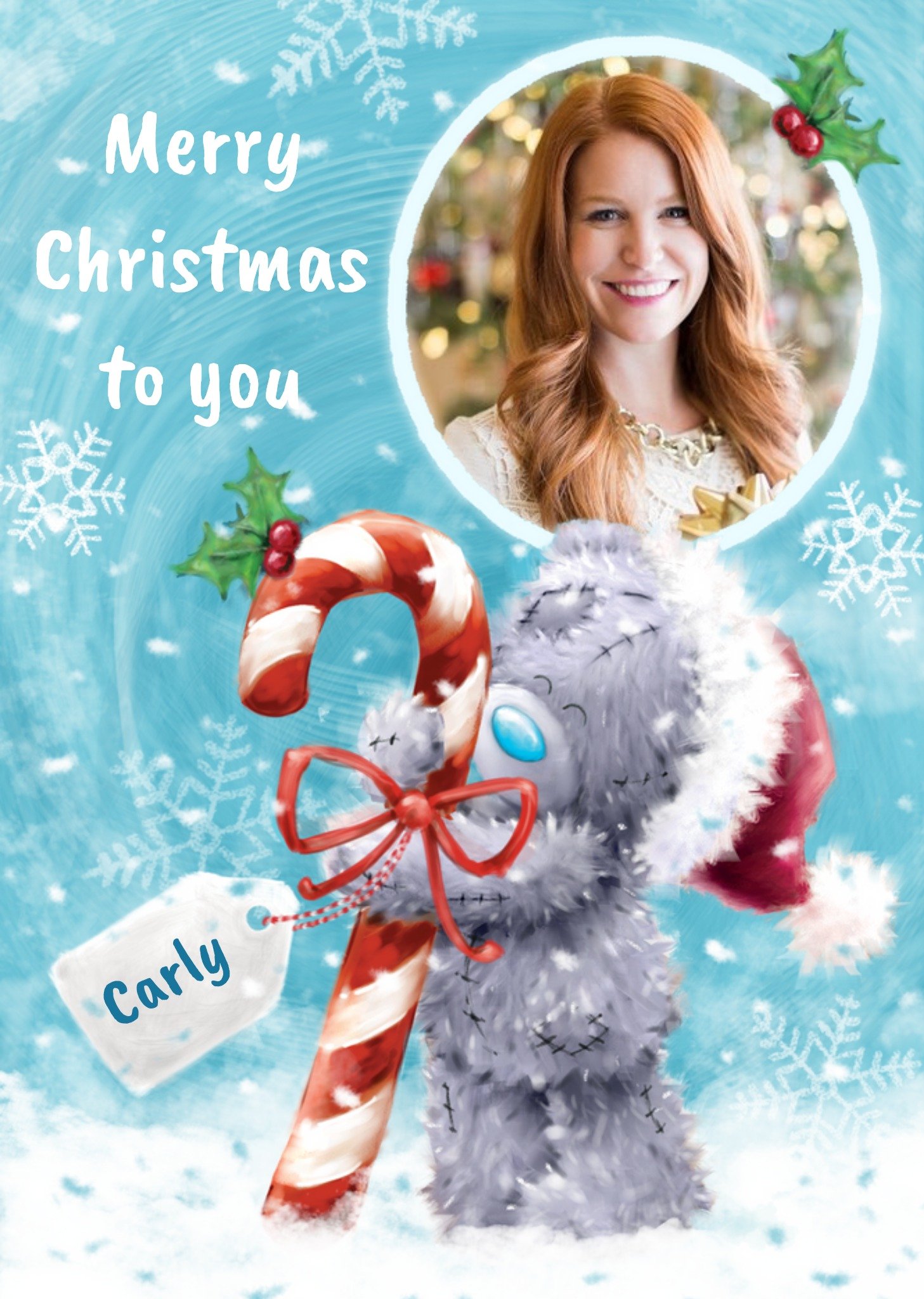 Me To You Tatty Teddy Candy Cane Photo Upload Christmas Card Ecard