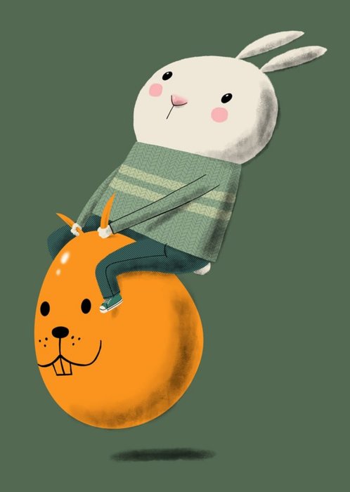 Modern Cute Illustration Rabbit On Space Hopper Card