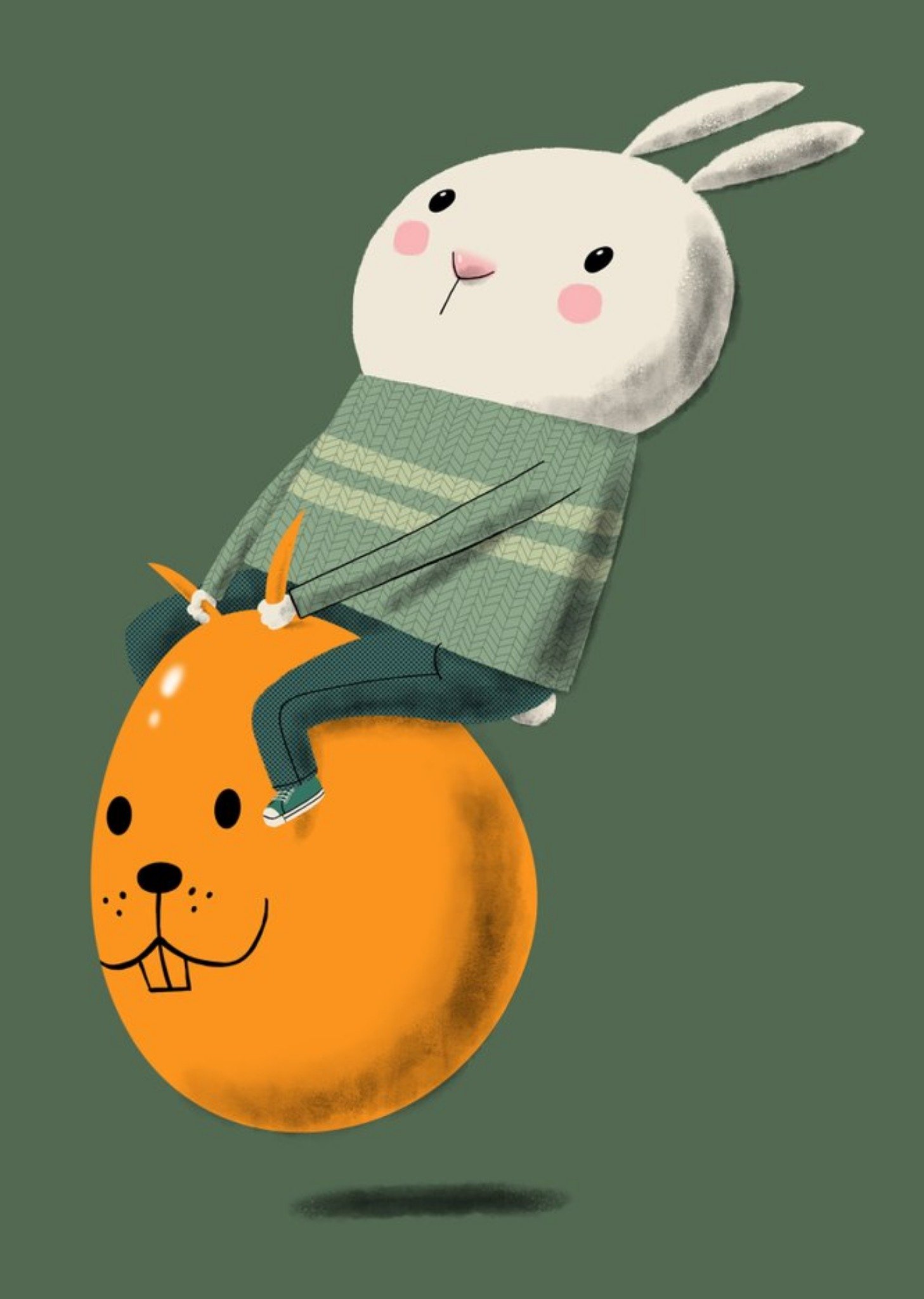 Modern Cute Illustration Rabbit On Space Hopper Card Ecard