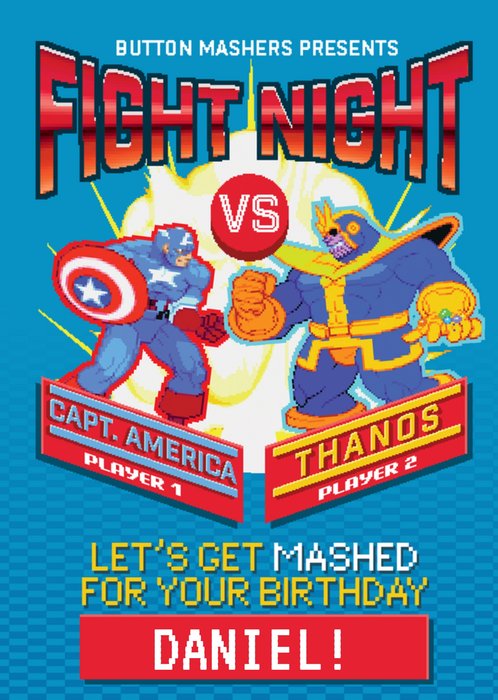 Marvel Comics Retro Fight Night Lets Get Mashed On Your Birthday Personalised Card