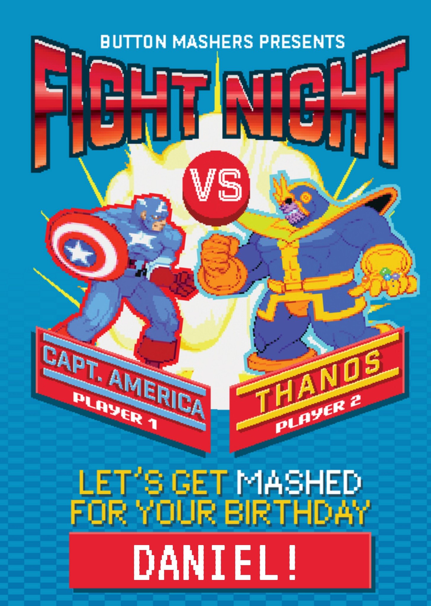Disney Marvel Comics Retro Fight Night Lets Get Mashed On Your Birthday Personalised Card Ecard