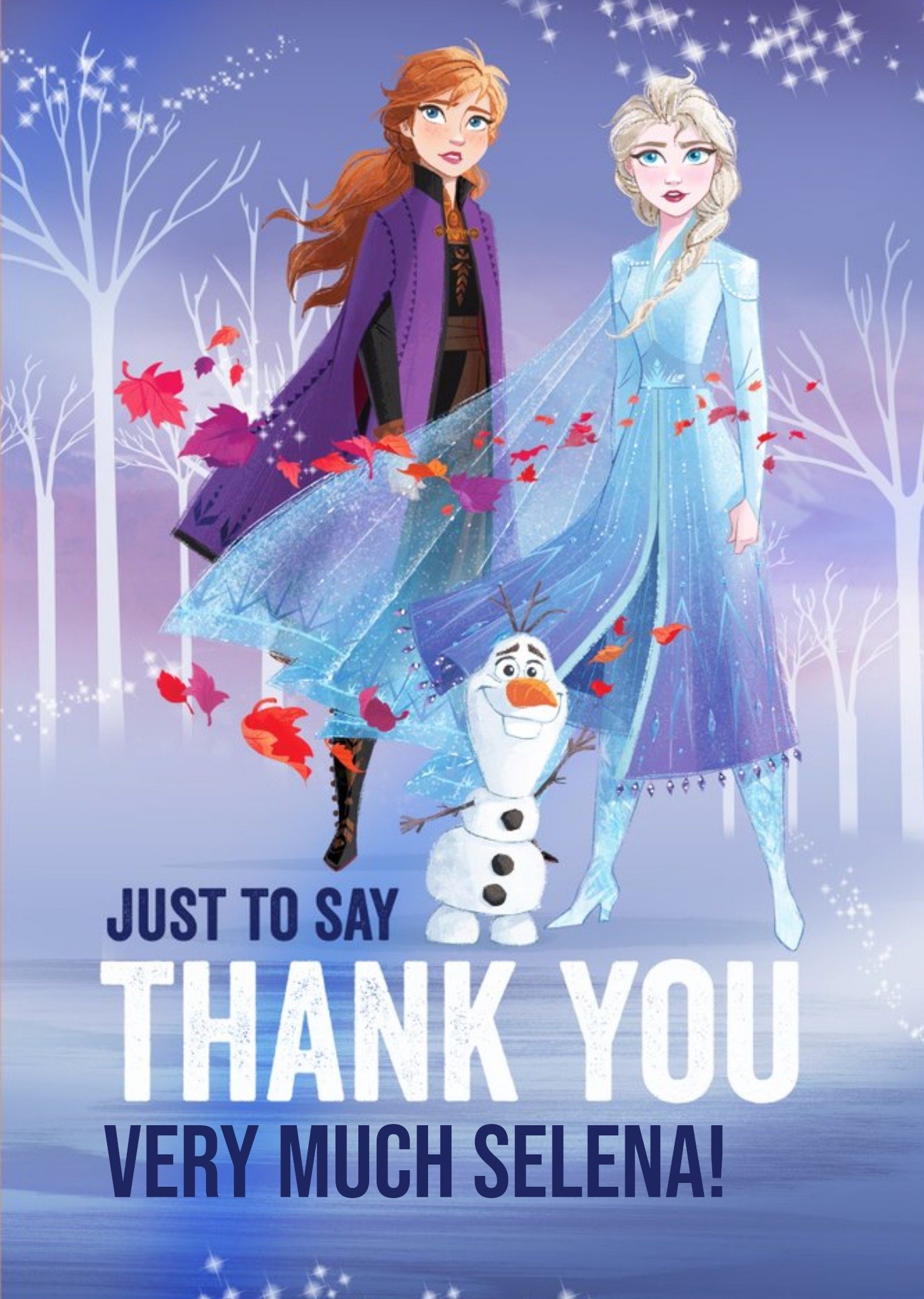 Disney Frozen 2 Anna Elsa Olaf Just To Say Thank You Card