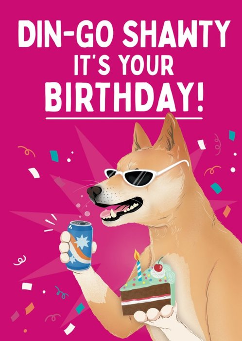 Illustration Of A Cool Dingo With Fizzy Pop And Cake Funny Pun Birthday Card