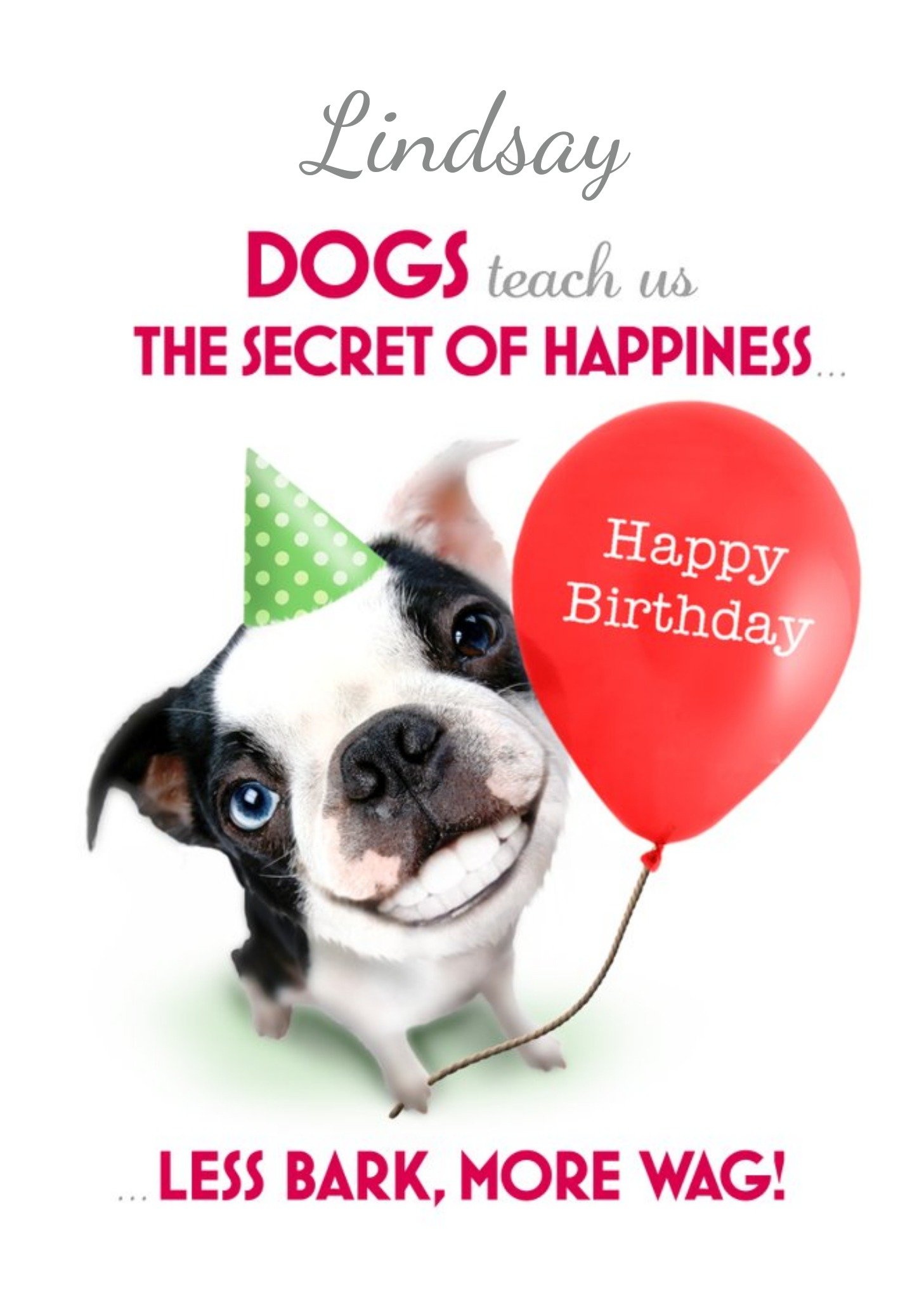 The Secret Of Happiness Dogs Personalised Happy Birthday Card Ecard