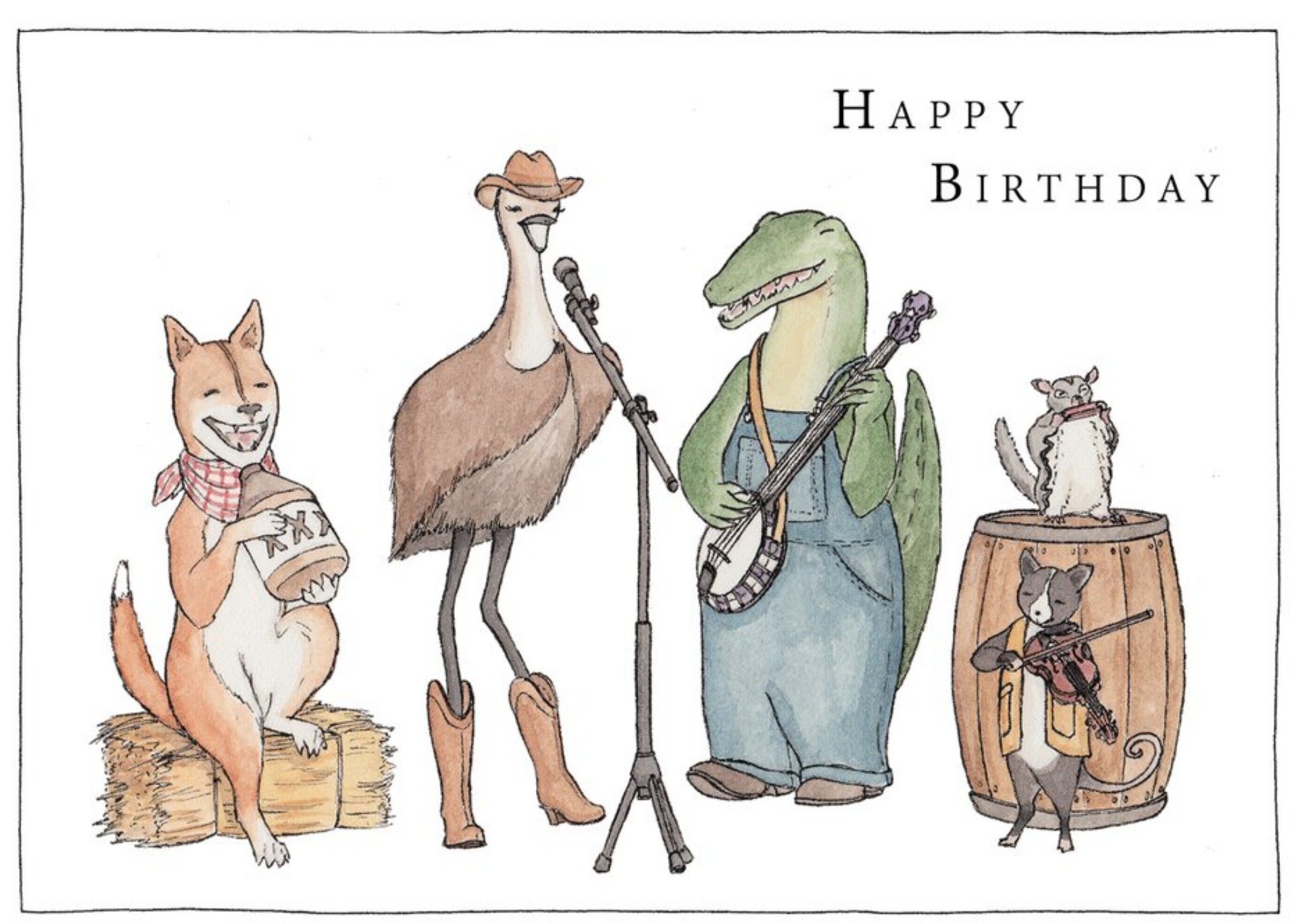 Moonpig Illustration Of A Cool Animal Folk Band Birthday Card, Large