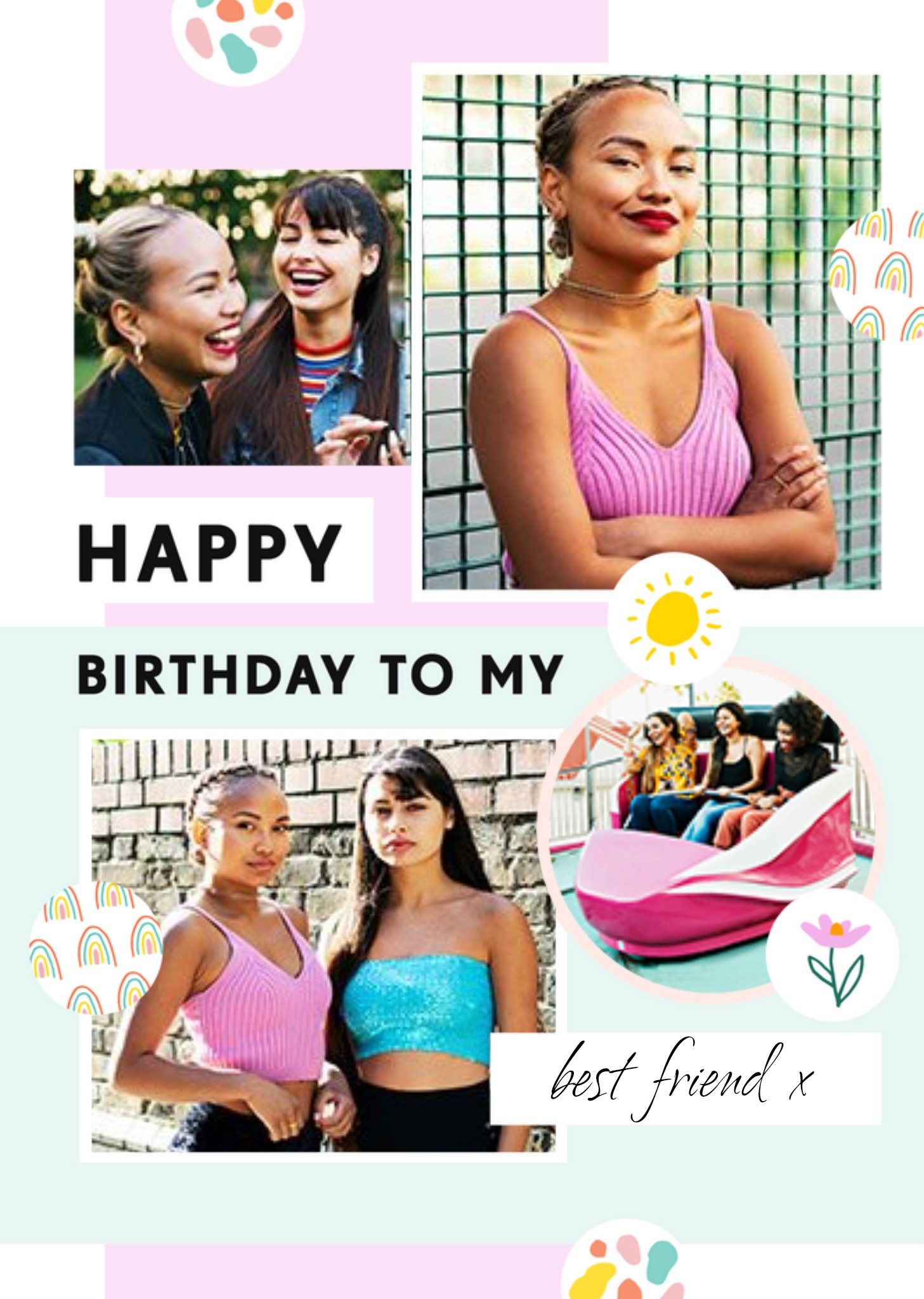 Friends Bougie Best Friend Photo Upload Pink Abstract Birthday Card Ecard