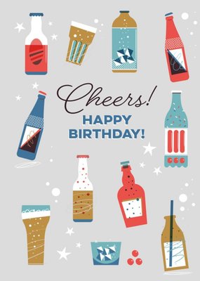 Beer Illustration Cheers Happy Birthday Card