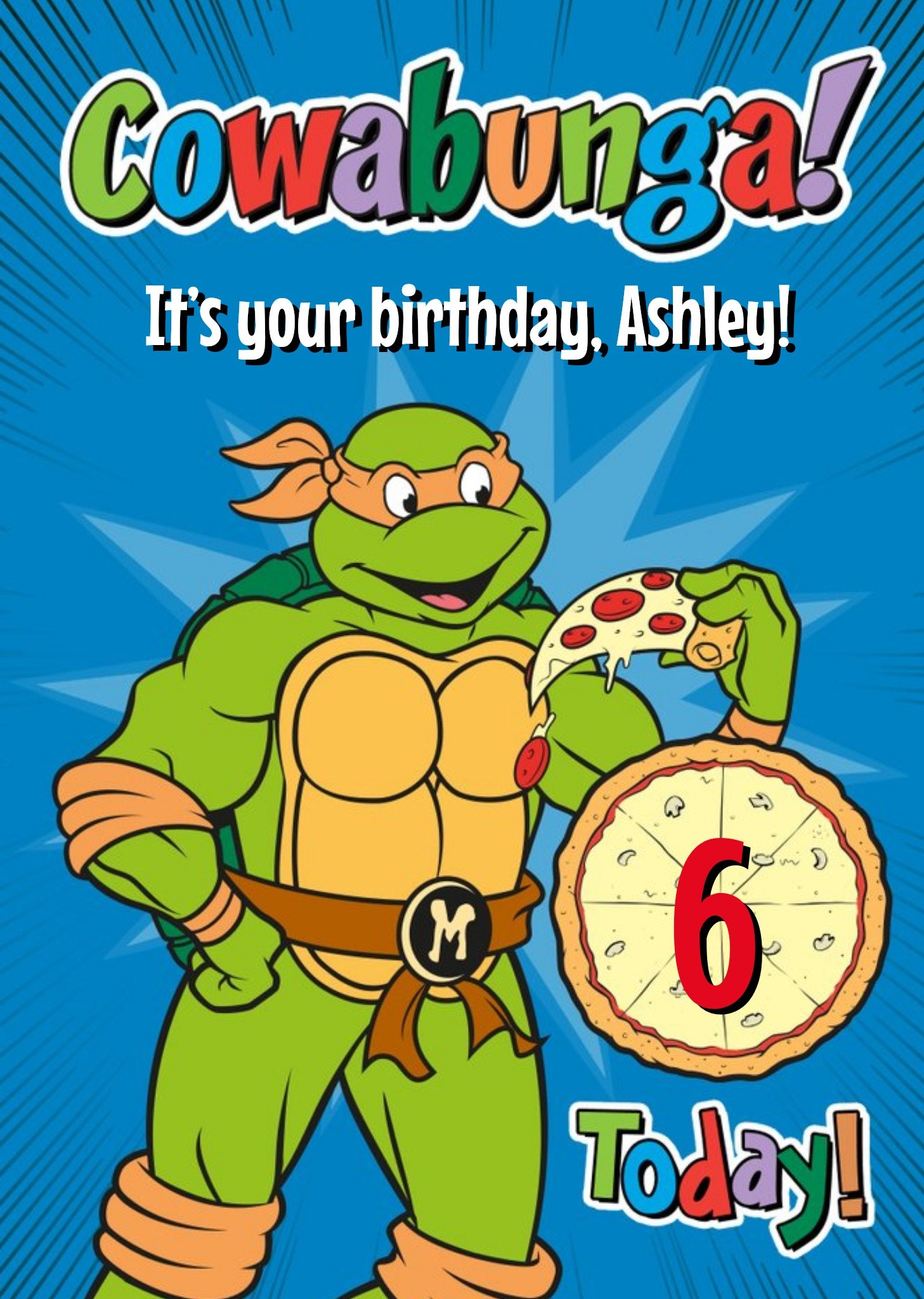Moonpig Teenage Mutant Ninja Turtles Michelangelo Cowabunga 6 Today Birthday Card, Large