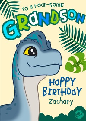 Jurassic Park Cute Cartoon Brachiosaurus Grandson Birthday Card