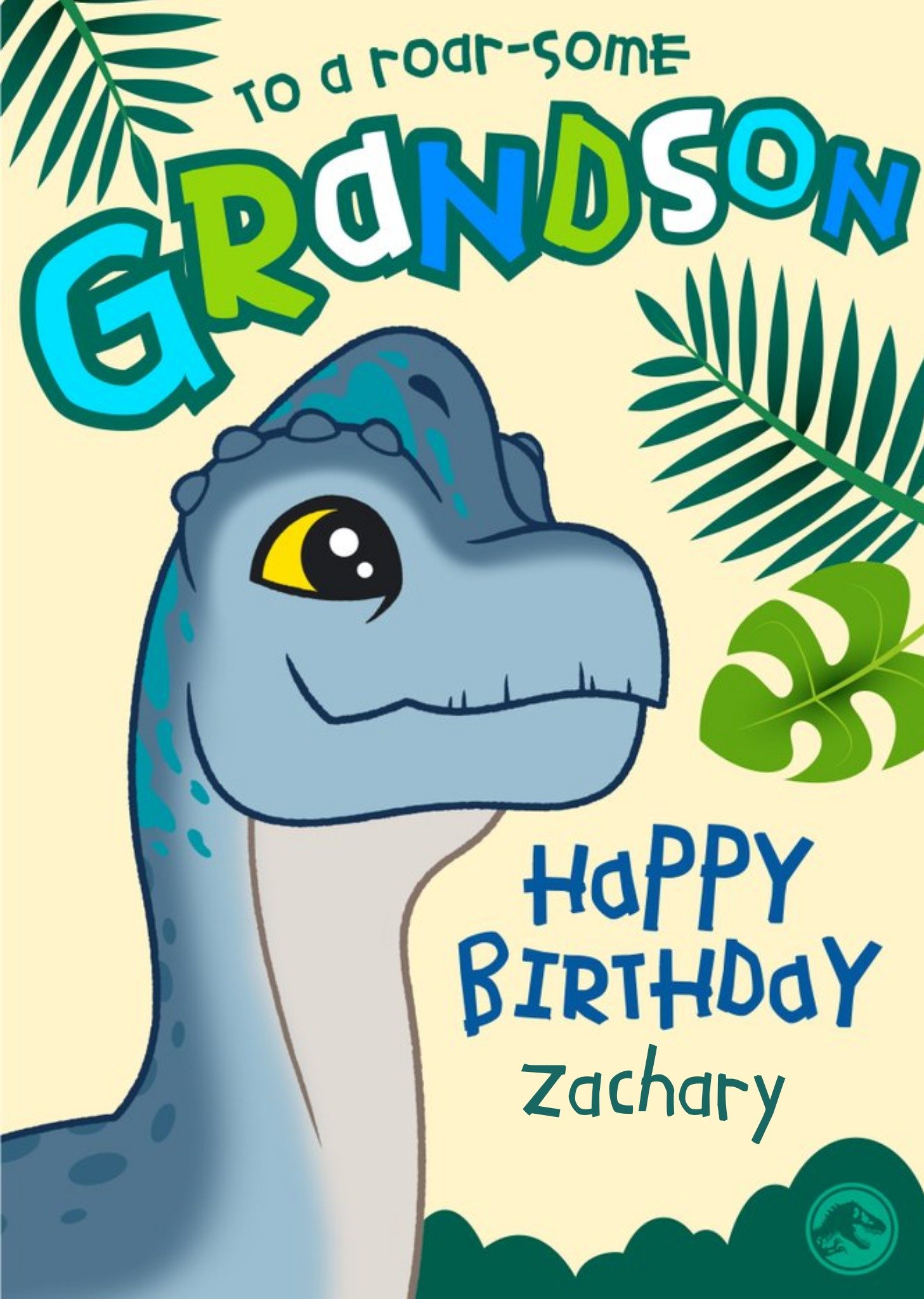 Jurassic Park Cute Cartoon Brachiosaurus Grandson Birthday Card Ecard