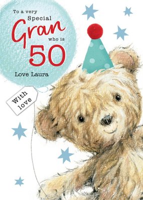 Clintons Gran Illustrated Teddy Bear 50th Birthday Card