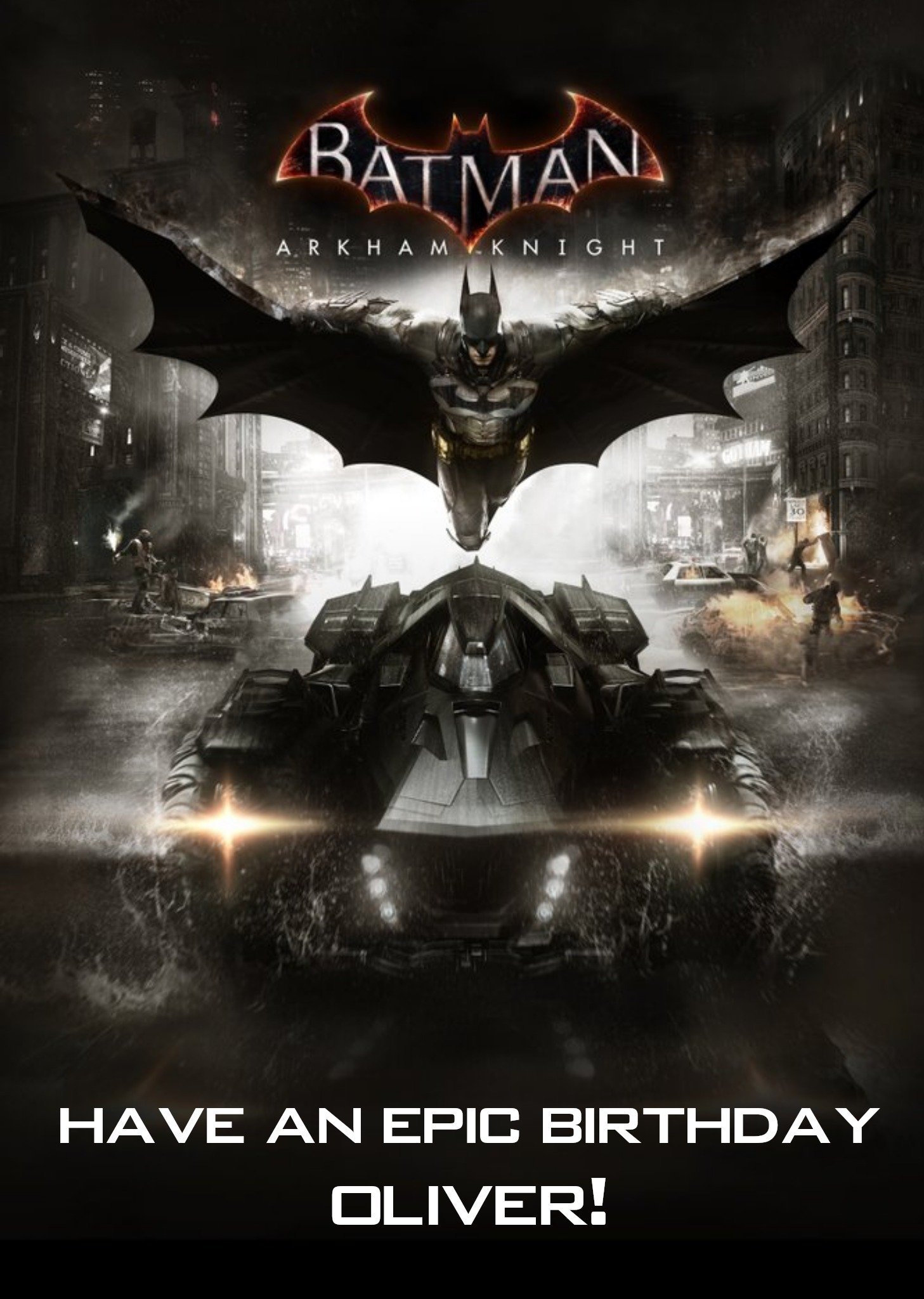 Dc Batman Arkham Knight Batmobile Epic Birthday Card, Large
