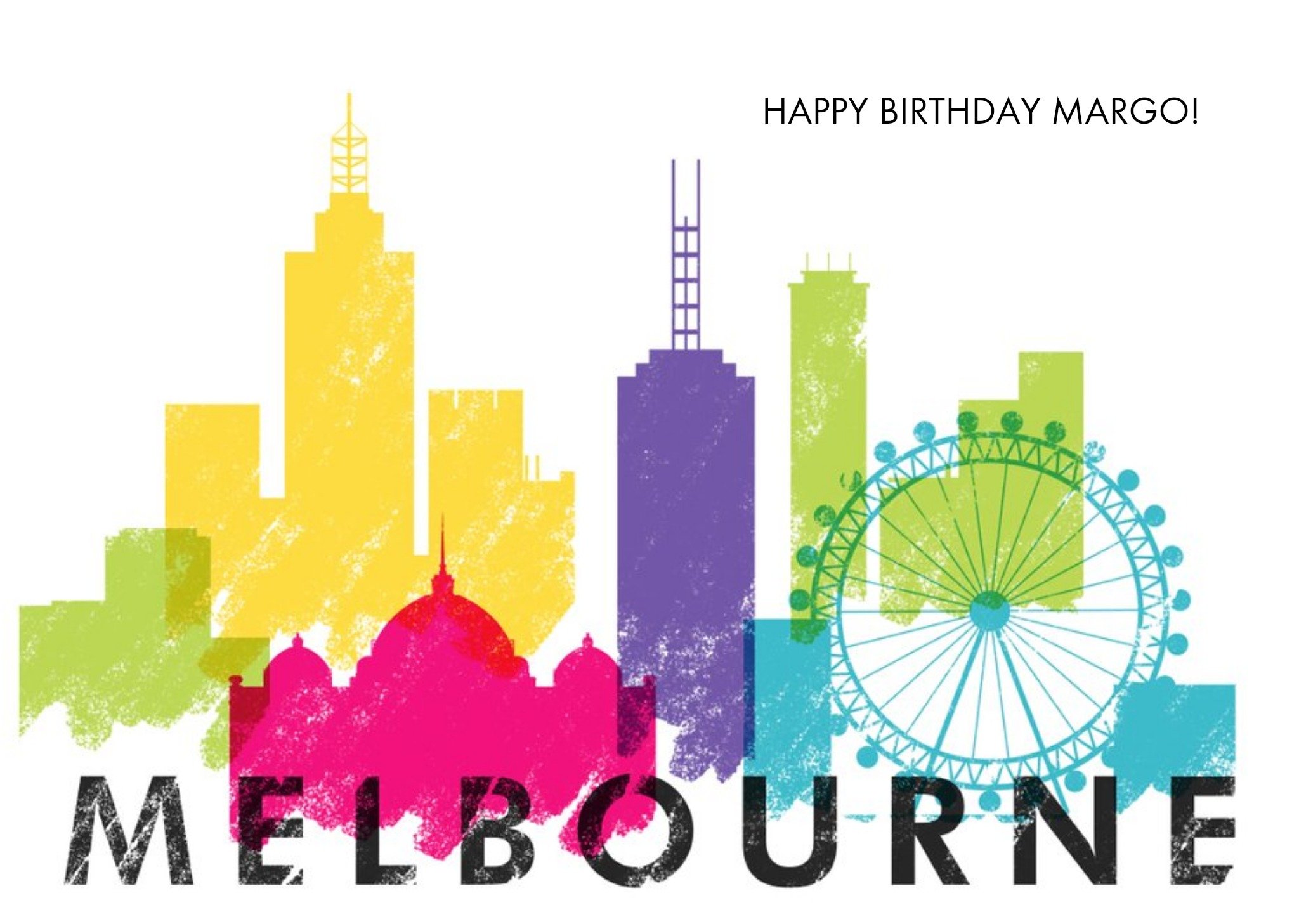 Colourful Melbourne Skyline Card Ecard