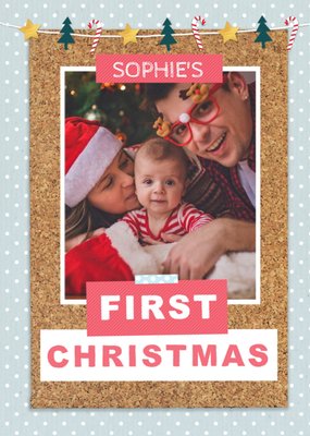 Babys First Christmas Cork Collage Photo Upload Christmas Card