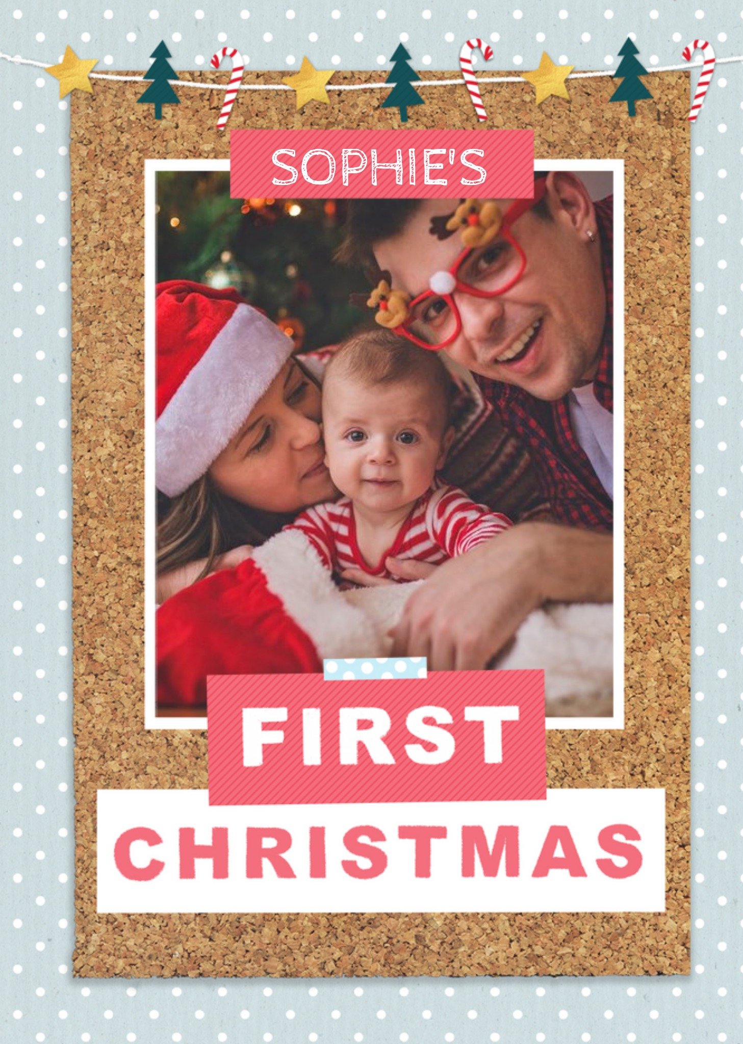 Moonpig Babys First Christmas Cork Collage Photo Upload Christmas Card Ecard