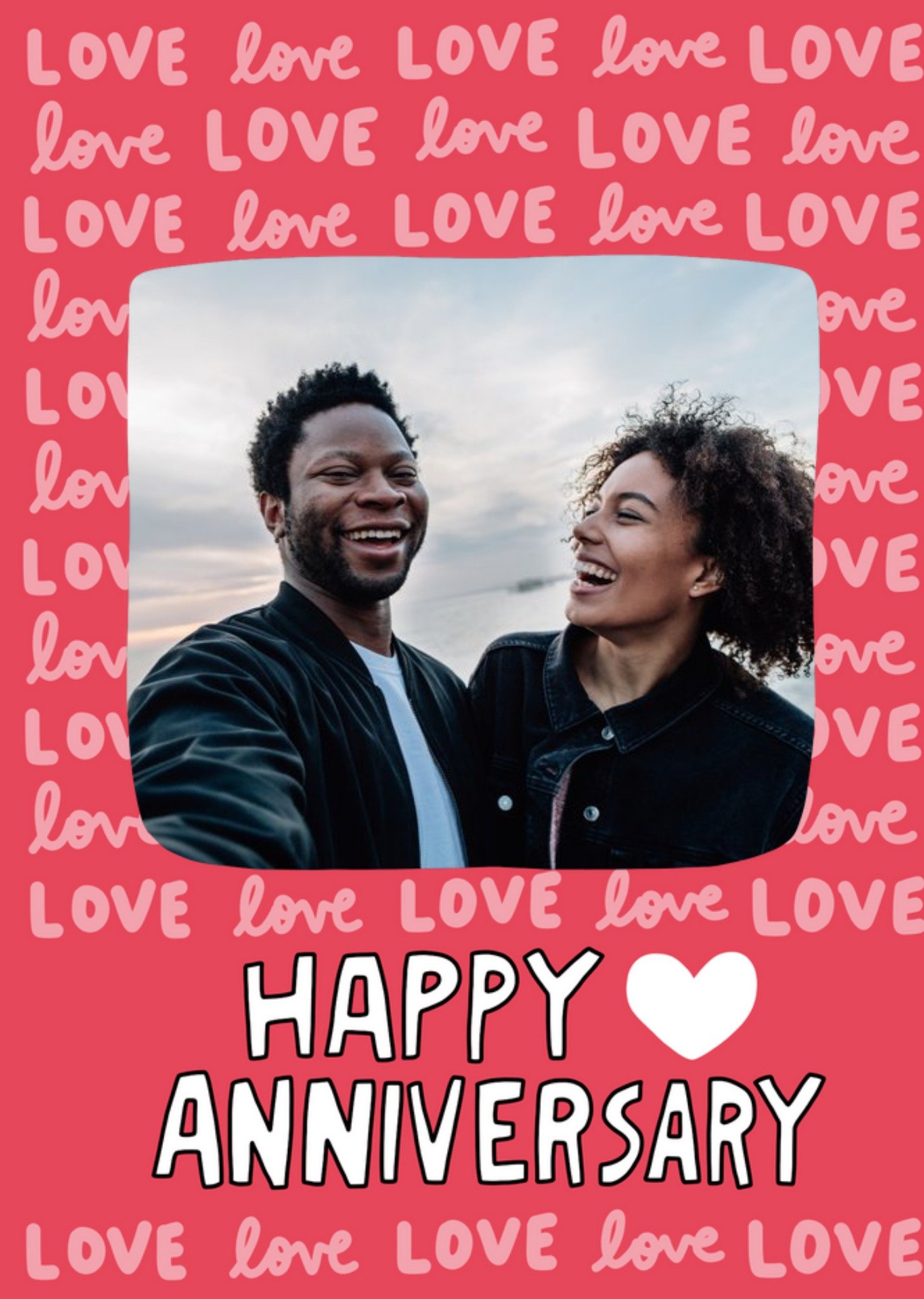 Angela Chick - Bright Colourful Typographic Happy Anniversary Love Photo Upload Card