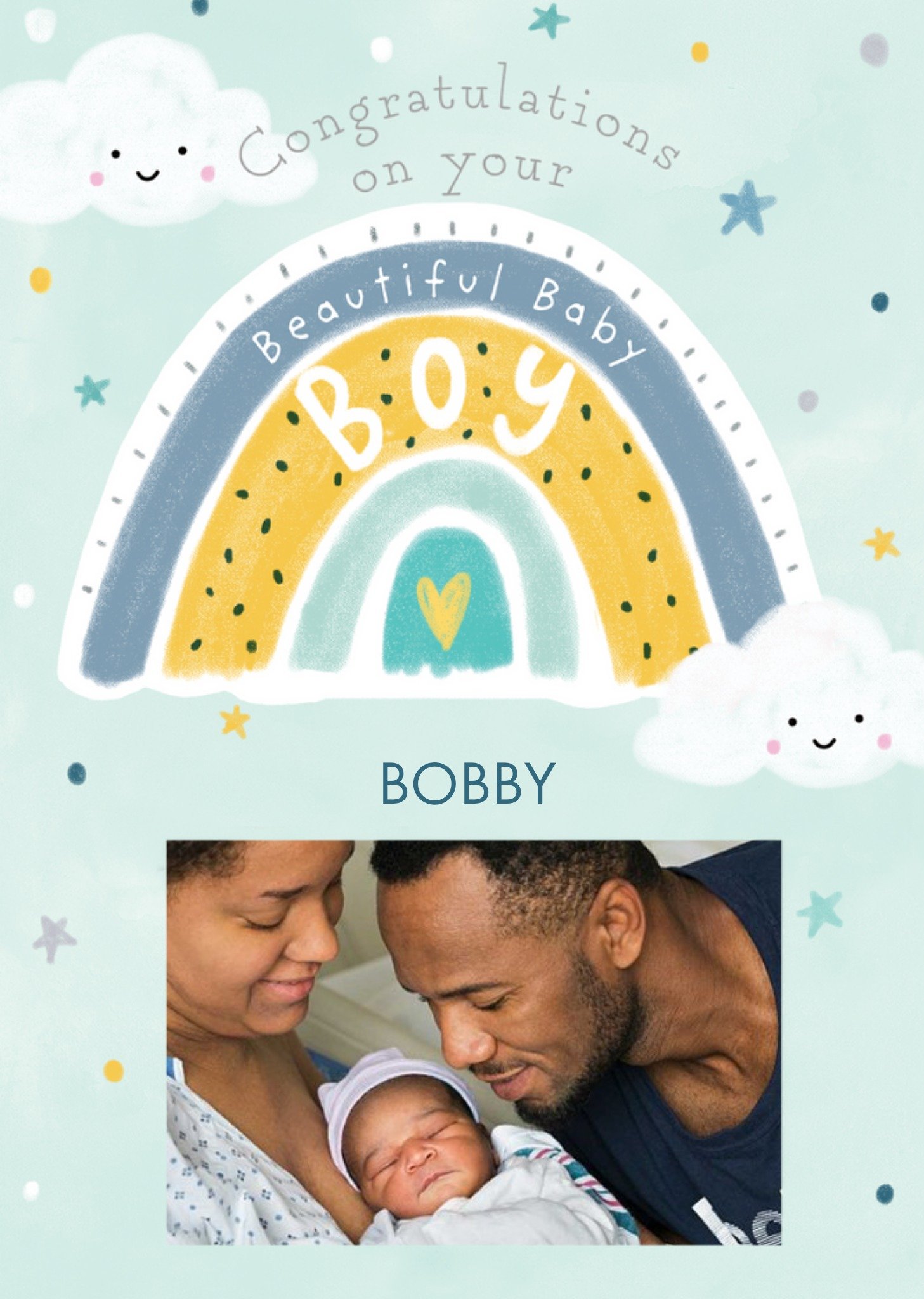 Beautiful Baby Boy Photo Upload Congratulations Card