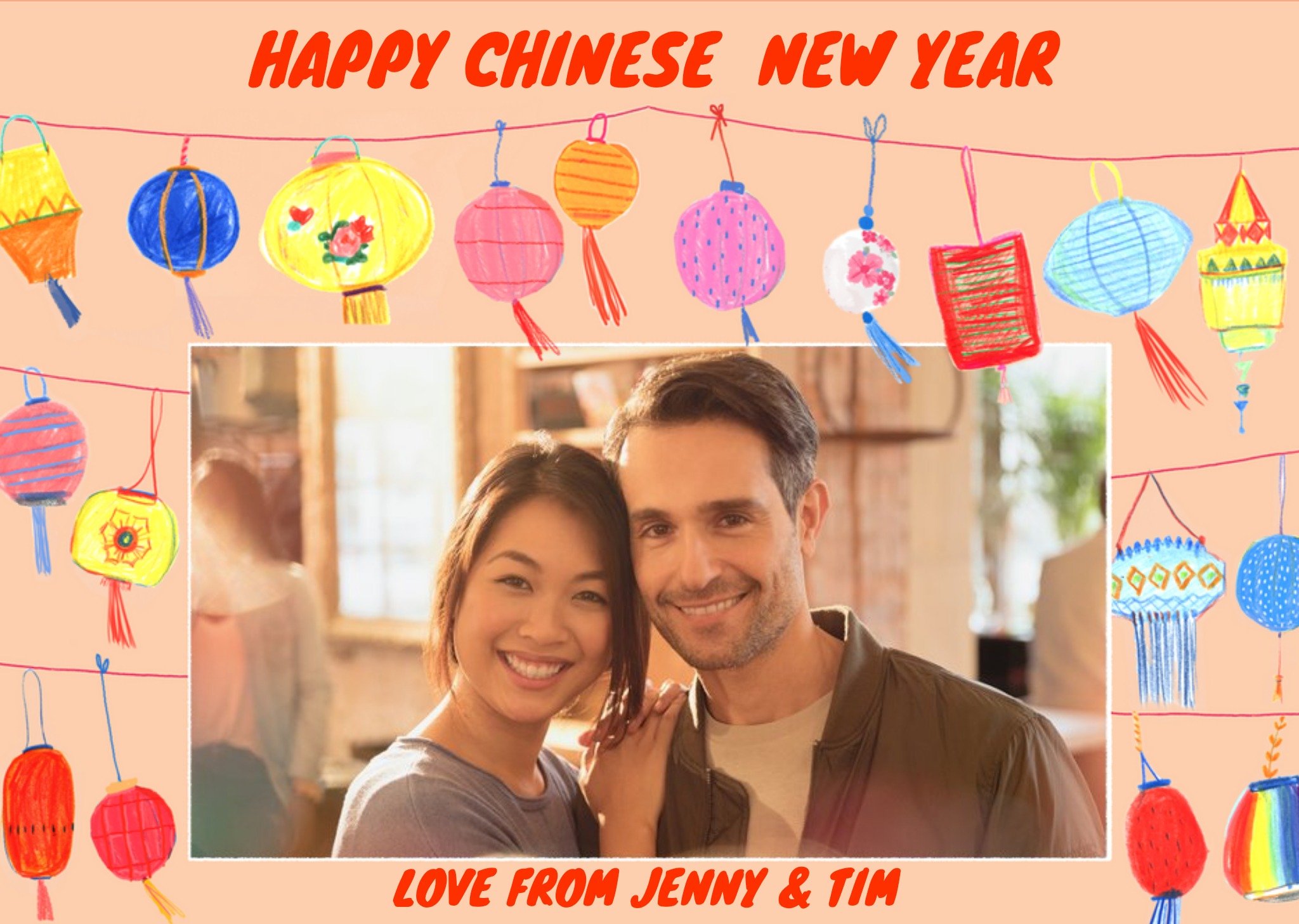 Moonpig Hand Drawn Chinese New Year Photo Upload Card, Large