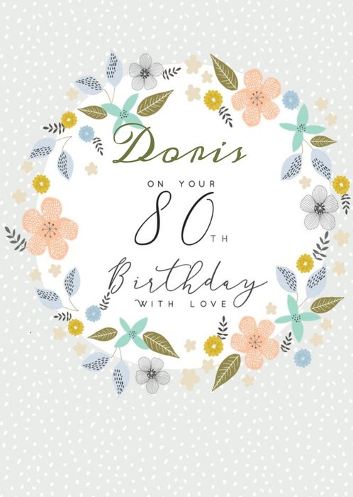 Floral 80th Birthday Card