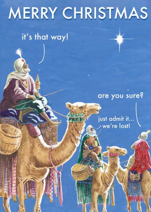 Three Wise Men Lost On Camels Funny Merry Christmas Card