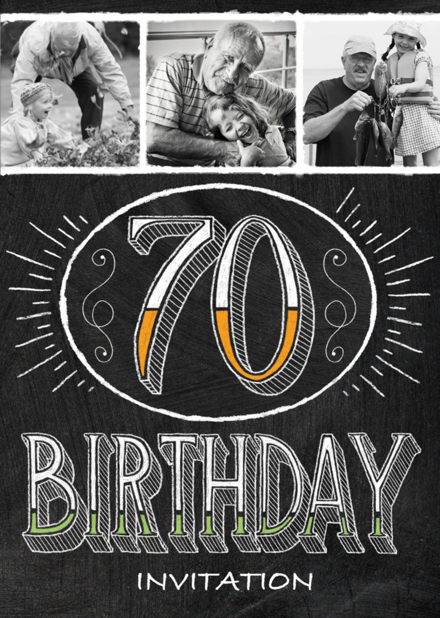 Moonpig Monochrome Photo Upload 70th Birthday Party Invitation, Standard Card