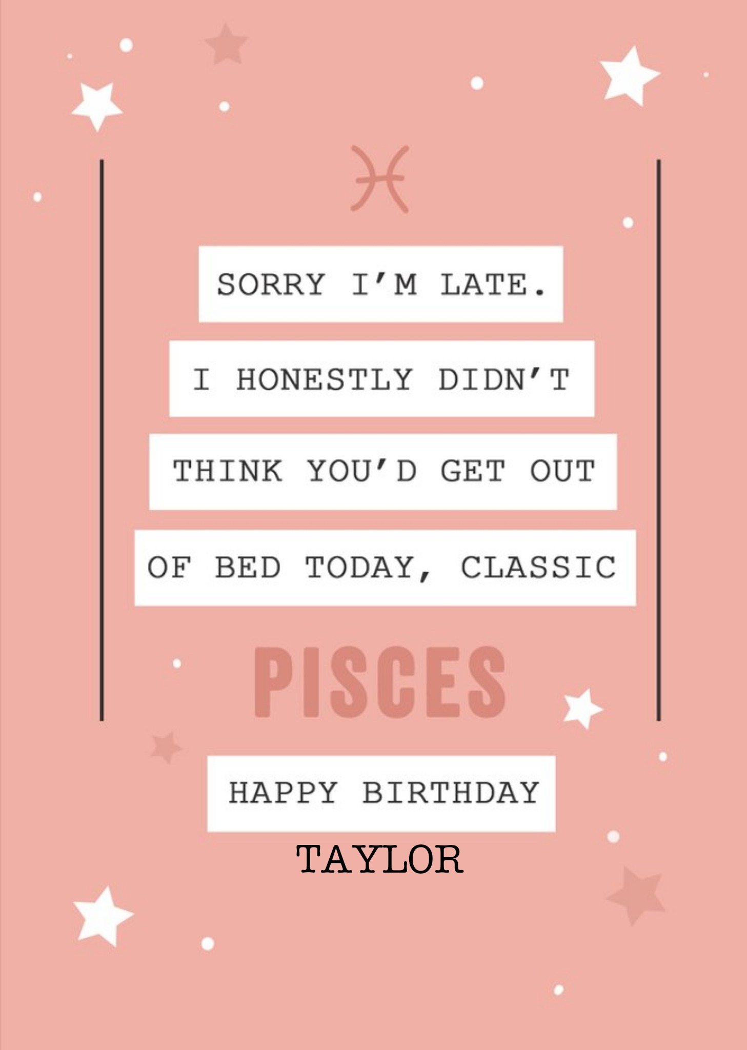 Moonpig Classic Pisces Funny Zodiac Birthday Card, Large