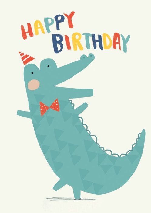 Cute Crococodile In Bow Tie Birthday Card