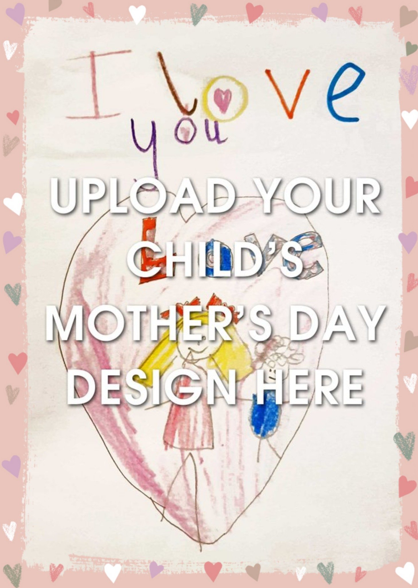 Pink Border With Colourful Hearts Mother's Day Photo Upload Card