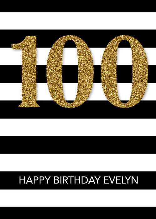 Black And White Striped Happy 100th Birthday Card