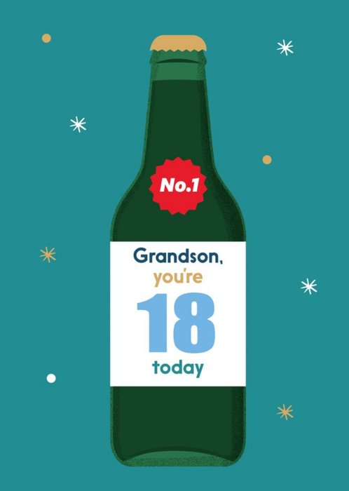Illustrated Modern Design Beer Bottle Grandson Youre 18 Today Birthday Card
