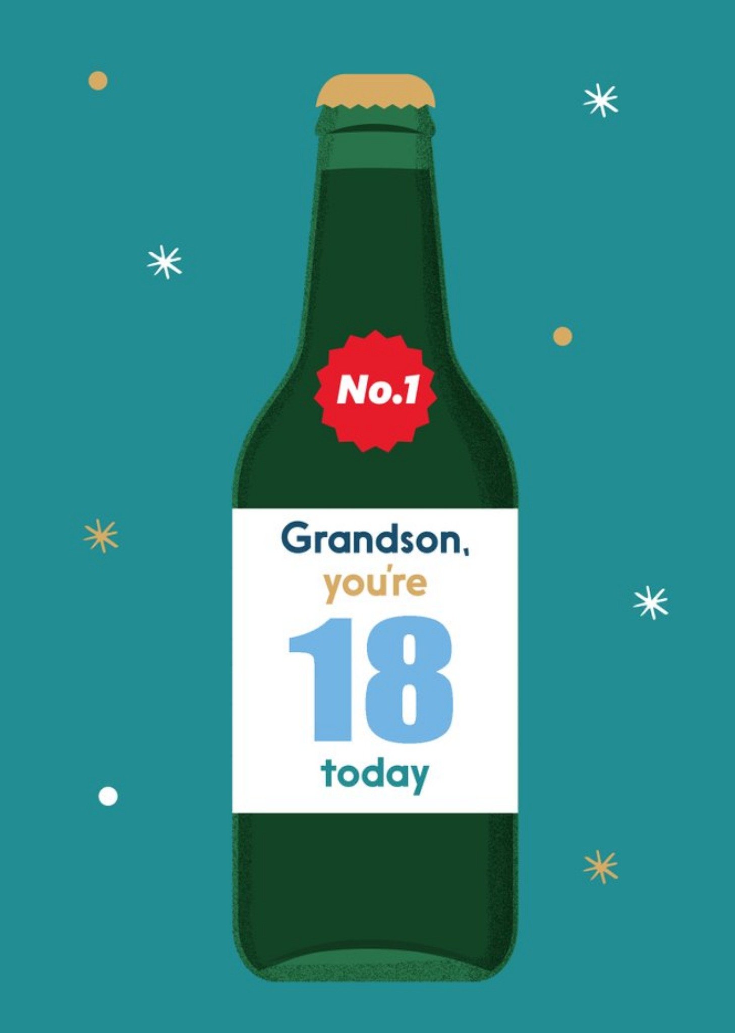 Illustrated Modern Design Beer Bottle Grandson Youre 18 Today Birthday Card Ecard