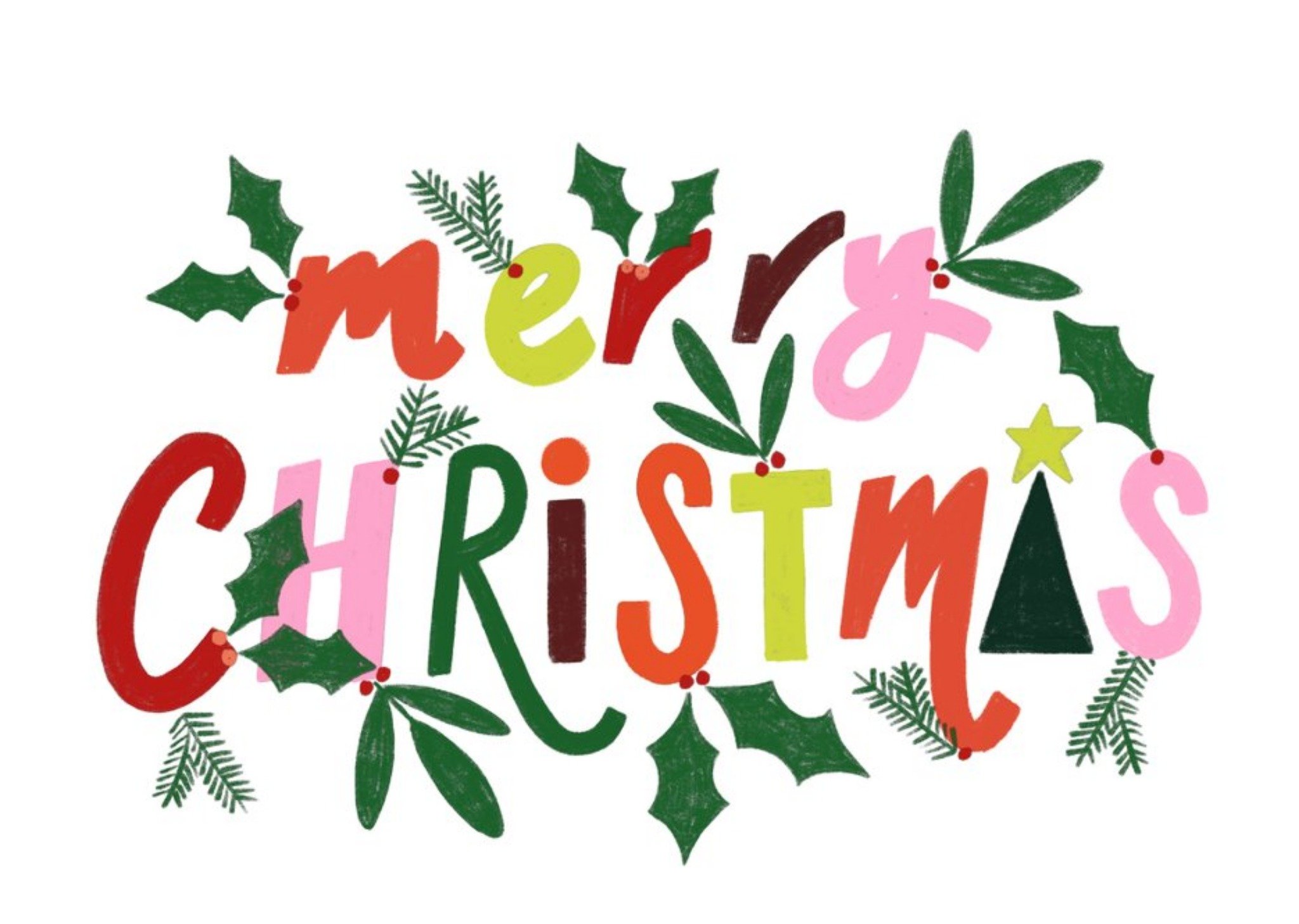 Moonpig Vibrant Merry Christmas Typographic Card Ecard