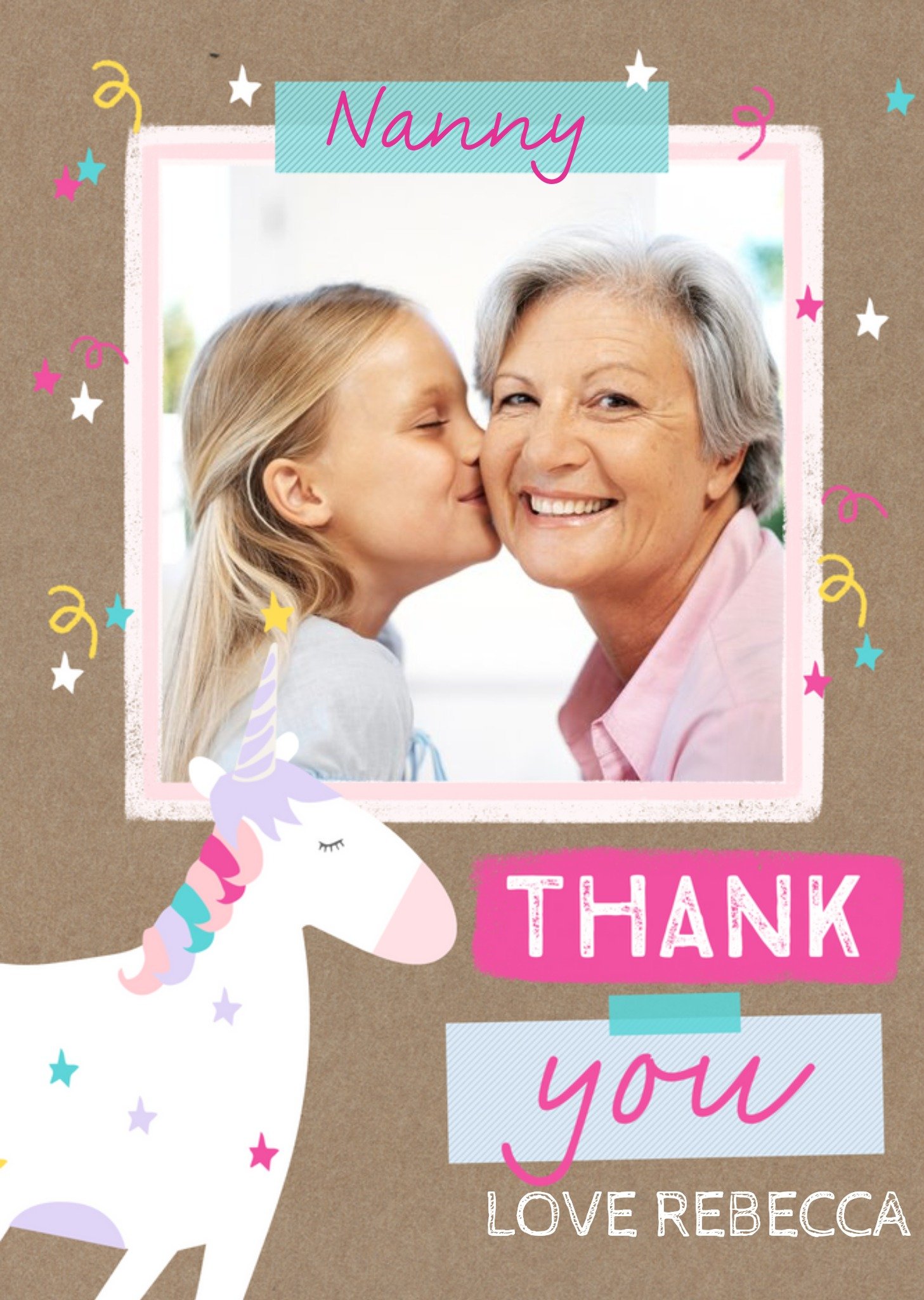 Moonpig Thank You Card - Nanny - Unicorn Photo Upload Ecard