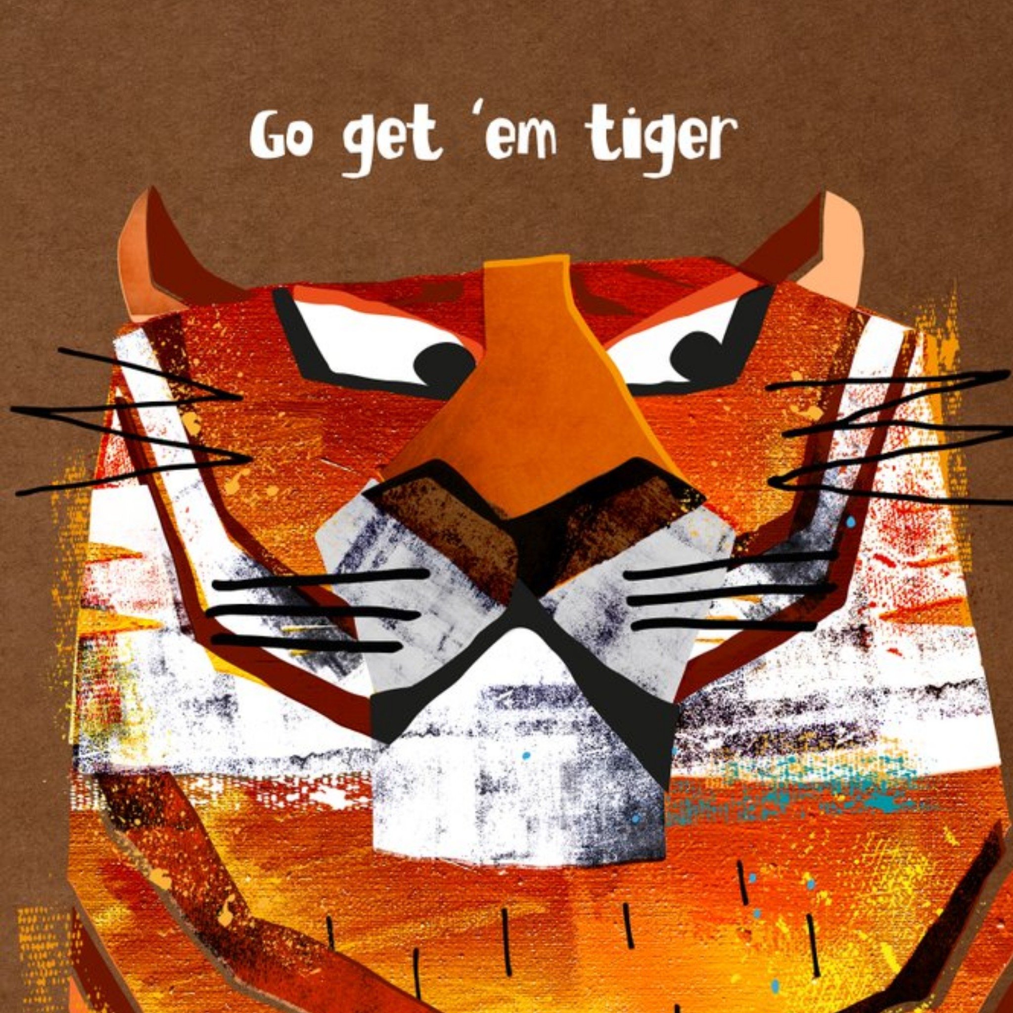Moonpig Illustrated Tiger Good Luck Card, Square