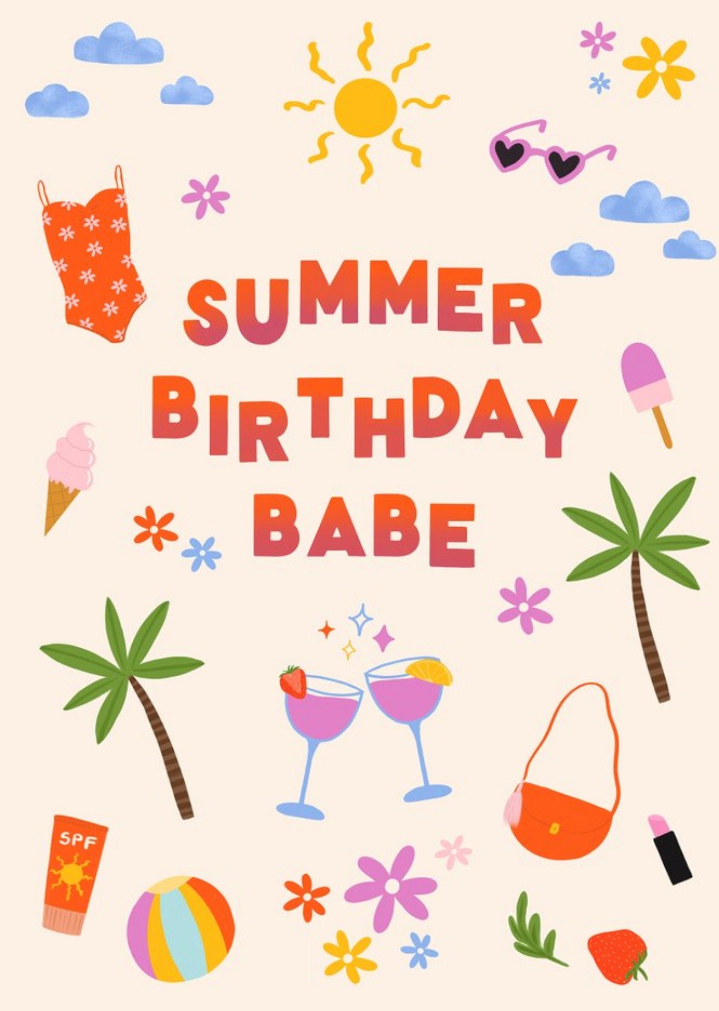 Moonpig Summer Birthday Babe Card, Large