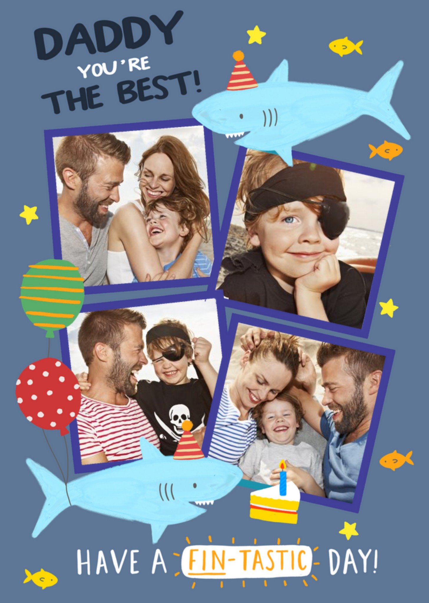 Moonpig Illustrated Shark Photo Upload Daddy Birthday Card, Large