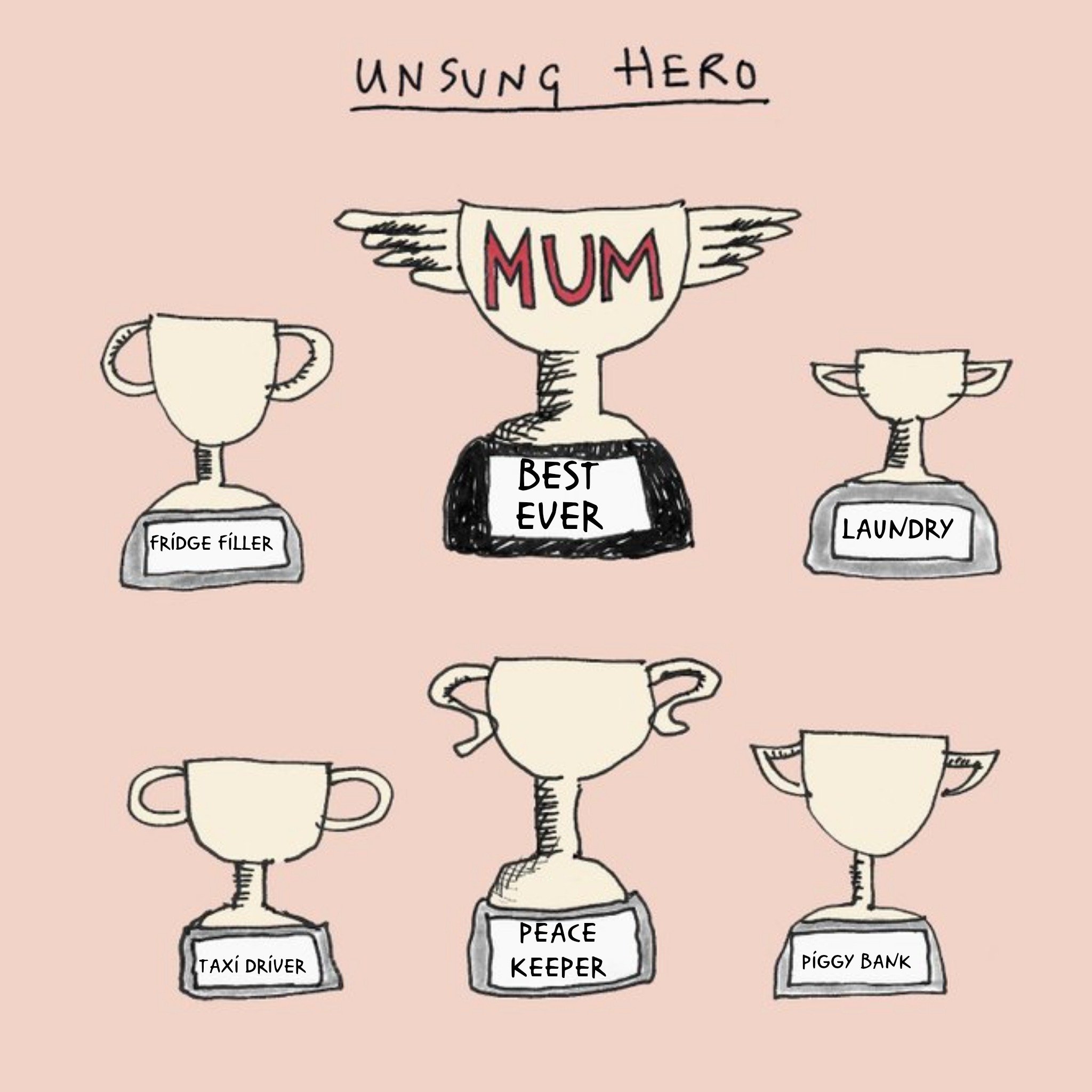 Mother's Day Card - Mum Unsung Hero - Trophy, Square