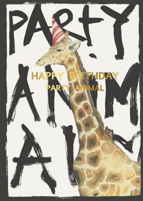 Illustrated Giraffe Happy Birthday Party Animal Card