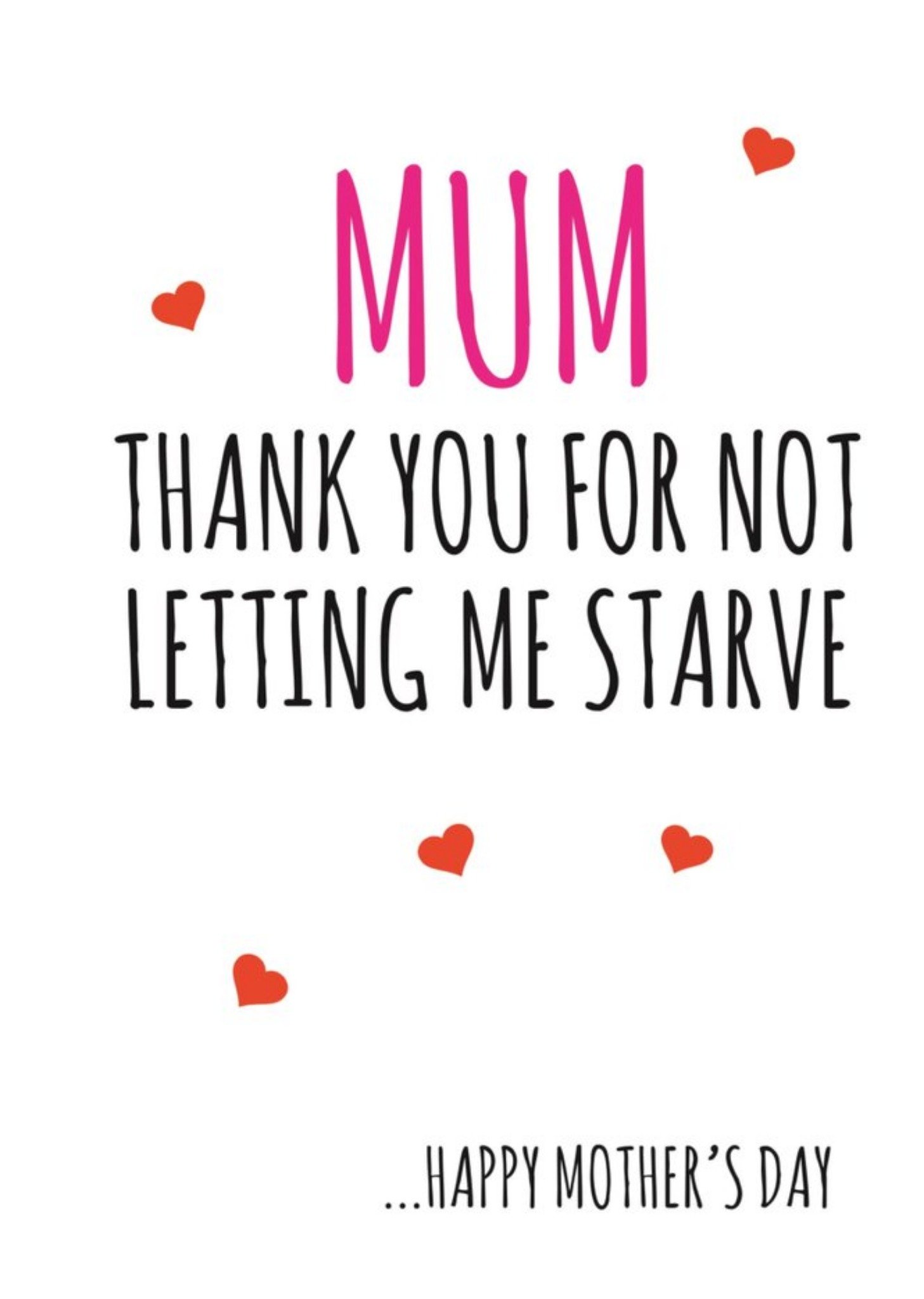 Banter King Typographical Mum Thank You For Not Letting Me Starve Happy Mothers Day Card