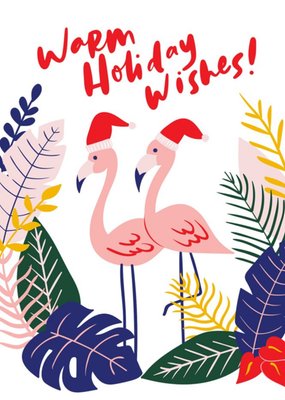 Modern Illustrated Flamingo Warm Holiday Wishes Christmas Card